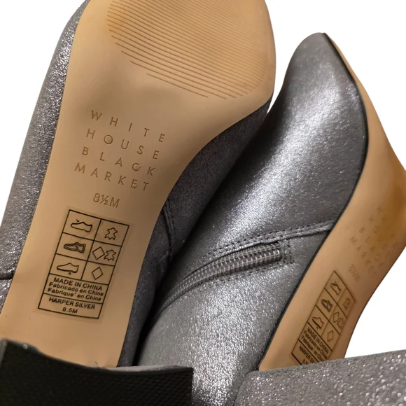 White House Black Market Harper Shimmering Silver Ankle Booties Size 8 1/2 - Picture 8 of 10
